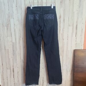 NYDJ Black Straight Leg Jeans with Lace Detail